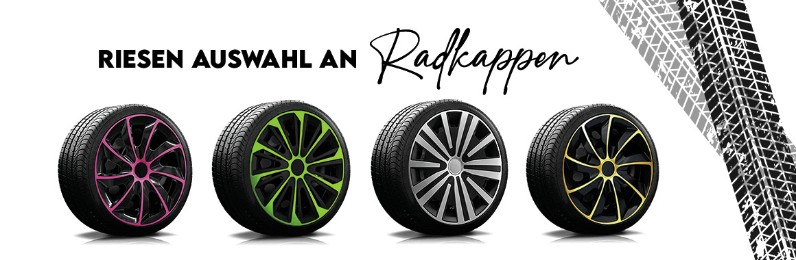 Radkappen-Koenig-Grosse-Auswahl Der Banner von Radkappen Koenig mit 4 verschieden Auto Radkappen.