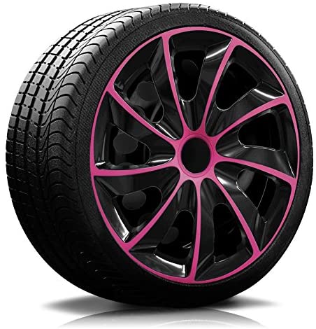 Reifen Radkappe RKK02 schwarz-pink. Ein Reifen mit Felge, auf der eine Radkappe des Modells RKK02 schwarz-pink ist.