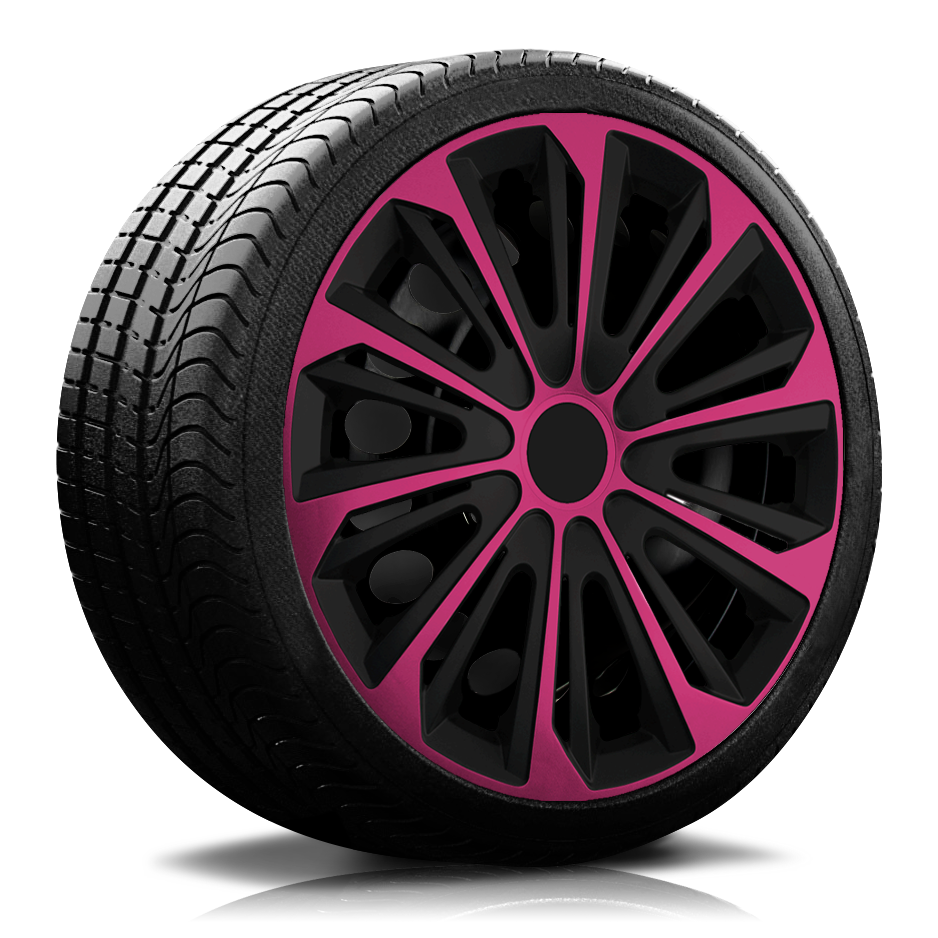 Reifen Radkappe RKK06 schwarz-pink Ein Reifen mit Felge, auf der eine Radkappe des Modells RKK06 schwarz-pink ist.