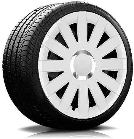 Onyx weiss Radkappe Eine weise Radkappe auf einem Reifen.