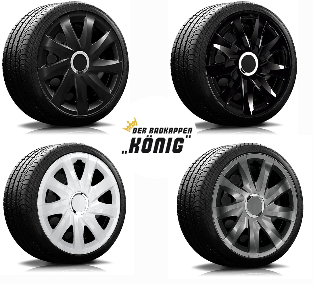 Übersicht Radkappen Modell RKK01 Die 4 Modelle der RKK01 von Radkappen Koenig in schwarz, schwarz matt, weiss und silber.