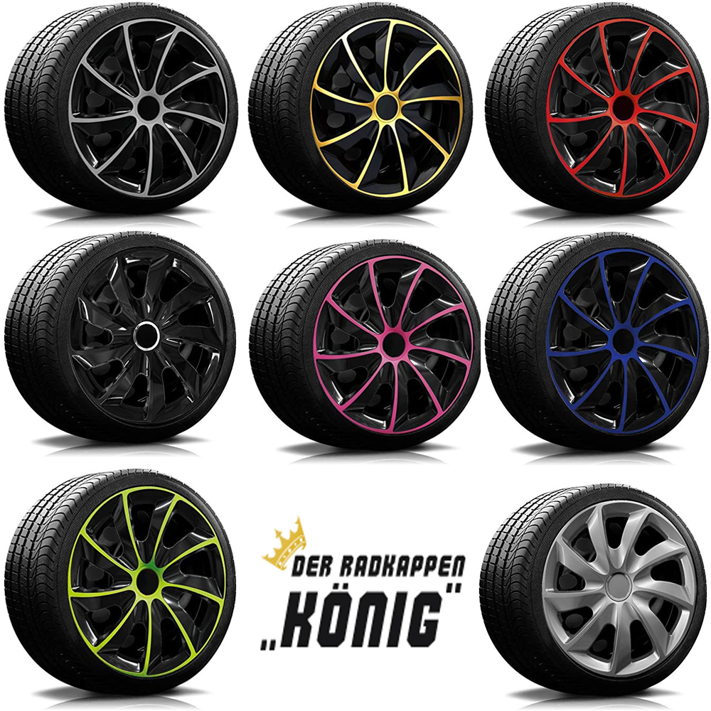 Übersicht Radkappen Modell RKK02 Die Modelle der RKK02 von Radkappen Koenig in schwarz, gold, rot, blau, silber, gruen und pink.