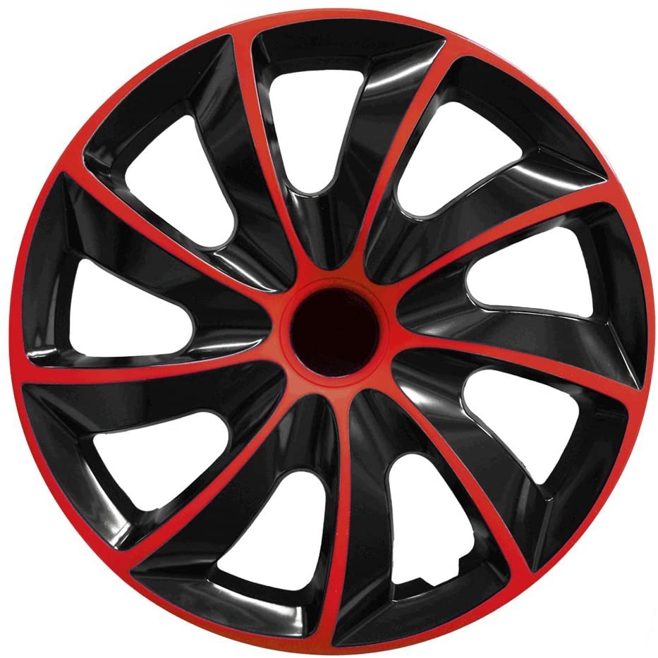 Eine Frontaufnahme der Radkappe Modell RKK02 in schwarz-rot.