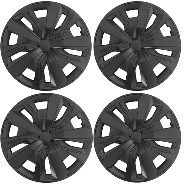 Eine Frontaufnahme des 4er Set Radkappen Modell RKK18 in schwarz.